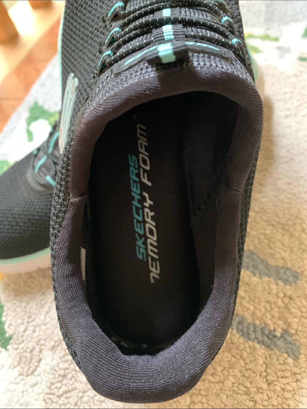 Skechers Women’s Black Athletic Sneakers with Teal Accents - Picture 2 of 4